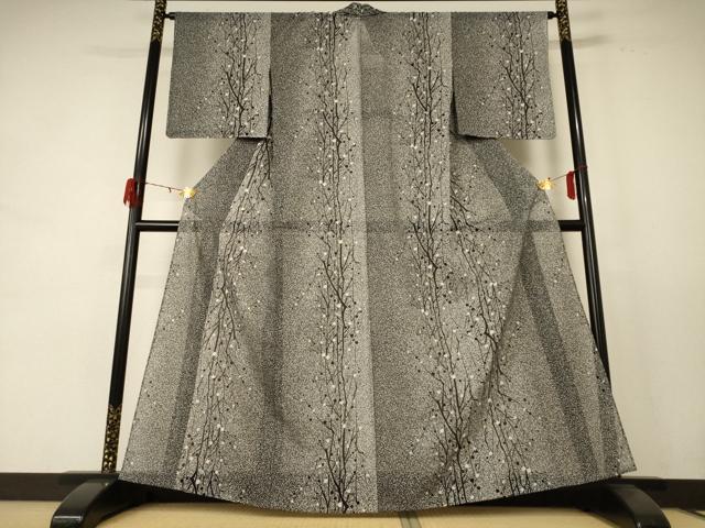平和屋着物＊夏物 小紋 絽 枝葉文 正絹 逸品 AABE4283jd