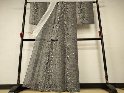 平和屋着物＊夏物 小紋 絽 枝葉文 正絹 逸品 AABE4283jd