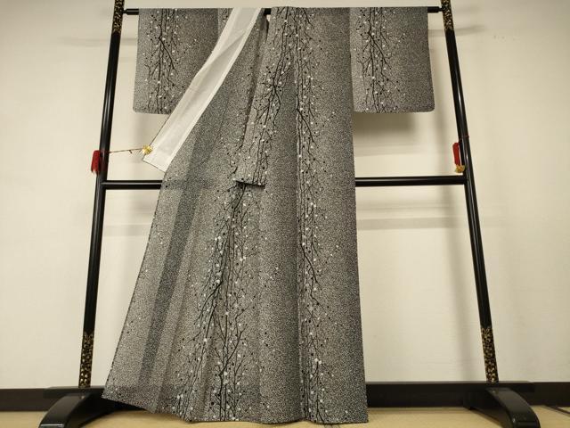 平和屋着物＊夏物 小紋 絽 枝葉文 正絹 逸品 AABE4283jd