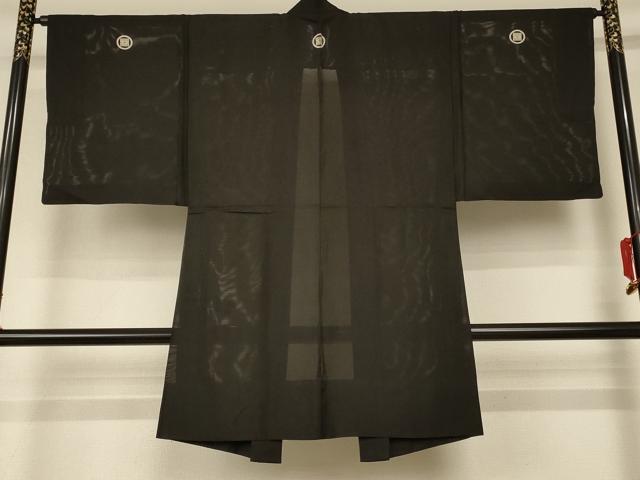 平和屋着物＊夏物 男性 黒紋付 羽織 正絹 逸品 AABE4287jd