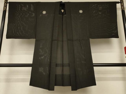平和屋着物＊夏物 男性 黒紋付 羽織 正絹 逸品 AABE4287jd