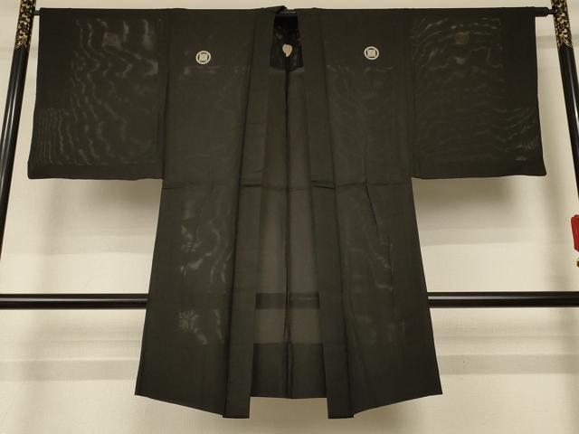 平和屋着物＊夏物 男性 黒紋付 羽織 正絹 逸品 AABE4287jd