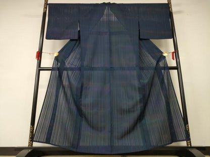平和屋着物＊夏物 小紋 縦絽 霞文 暈し染め 正絹 逸品 AABE4293jd
