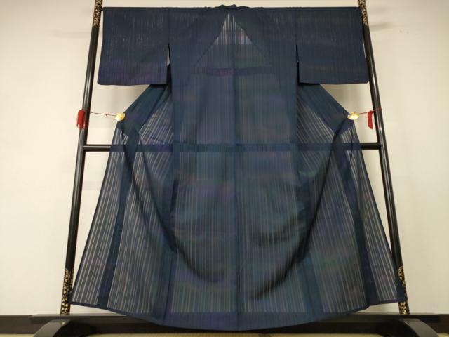 平和屋着物＊夏物 小紋 縦絽 霞文 暈し染め 正絹 逸品 AABE4293jd