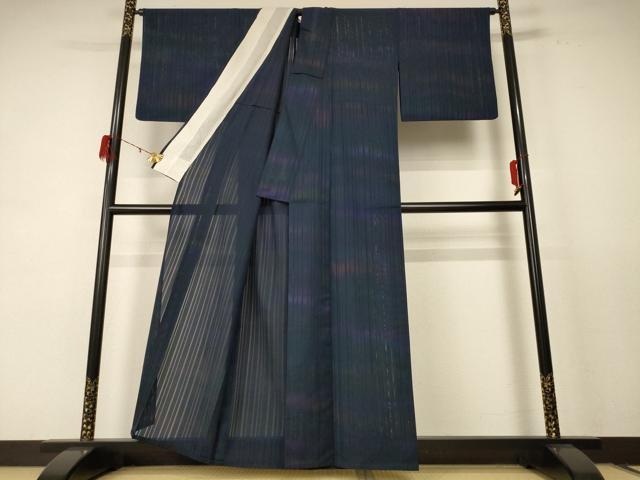 平和屋着物＊夏物 小紋 縦絽 霞文 暈し染め 正絹 逸品 AABE4293jd