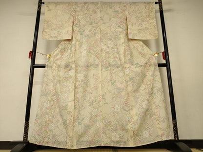 平和屋着物＊夏物 小紋 絽 手描き 草花文 正絹 逸品 AABE4295jd