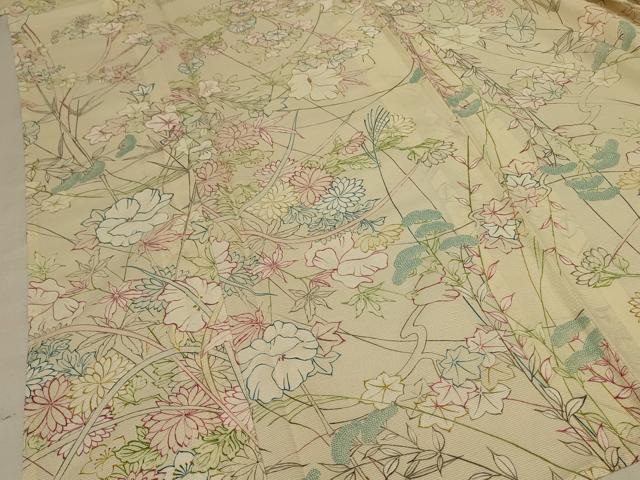 平和屋着物＊夏物 小紋 絽 手描き 草花文 正絹 逸品 AABE4295jd