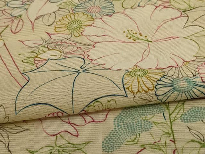 平和屋着物＊夏物 小紋 絽 手描き 草花文 正絹 逸品 AABE4295jd