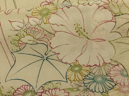 平和屋着物＊夏物 小紋 絽 手描き 草花文 正絹 逸品 AABE4295jd