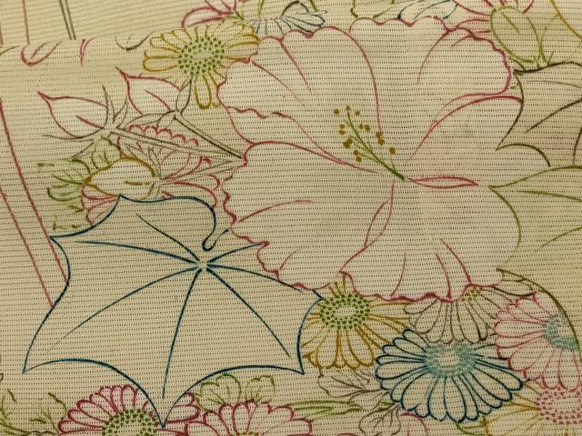 平和屋着物＊夏物 小紋 絽 手描き 草花文 正絹 逸品 AABE4295jd