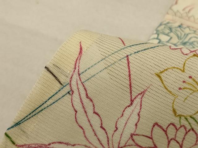 平和屋着物＊夏物 小紋 絽 手描き 草花文 正絹 逸品 AABE4295jd