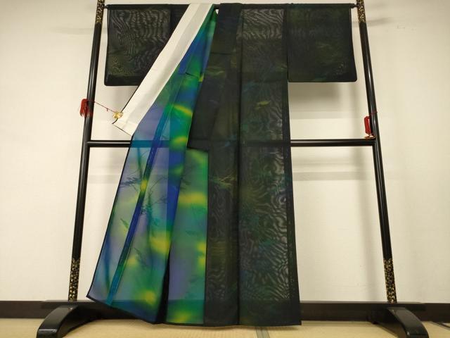 平和屋着物＊夏物 小紋 紗 枝葉文 正絹 逸品 AABE4296jd