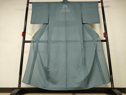 平和屋着物＊夏物 色無地 絽縮緬 湊鼠色 正絹 逸品 AABE4297jd