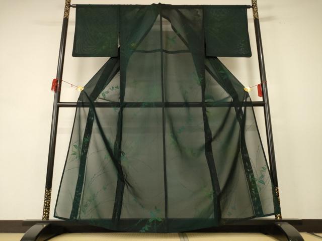 平和屋着物＊夏物 小紋 紗 枝葉文 正絹 逸品 AABE4300jd