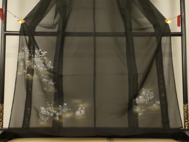 平和屋着物＊夏物 訪問着 絽 手描き 流水草花文 暈し染め 正絹 逸品 AABE4302jd