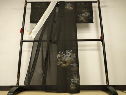 平和屋着物＊夏物 訪問着 絽 手描き 流水草花文 暈し染め 正絹 逸品 AABE4302jd