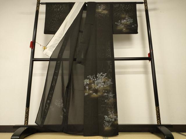 平和屋着物＊夏物 訪問着 絽 手描き 流水草花文 暈し染め 正絹 逸品 AABE4302jd