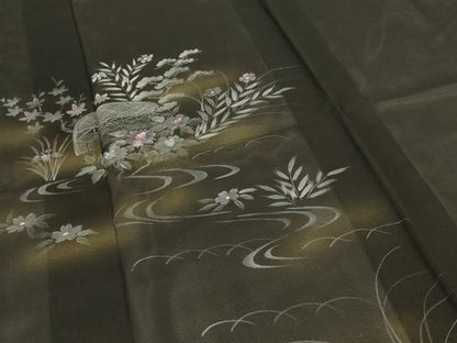 平和屋着物＊夏物 訪問着 絽 手描き 流水草花文 暈し染め 正絹 逸品 AABE4302jd
