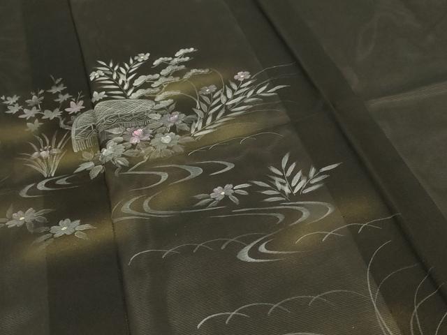 平和屋着物＊夏物 訪問着 絽 手描き 流水草花文 暈し染め 正絹 逸品 AABE4302jd