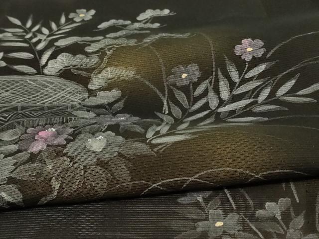 平和屋着物＊夏物 訪問着 絽 手描き 流水草花文 暈し染め 正絹 逸品 AABE4302jd