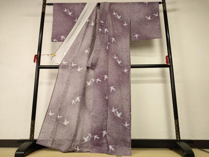 平和屋着物＊夏物　小紋　絽　舞鳥文　暈し染め　洗える着物　AABE4314jd
