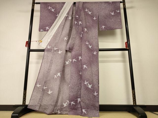 平和屋着物＊夏物　小紋　絽　舞鳥文　暈し染め　洗える着物　AABE4314jd