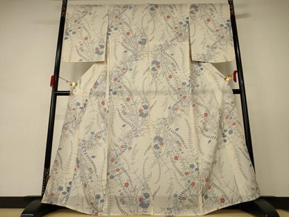平和屋着物＊夏物 小紋 絽 草花文 正絹 逸品 AABE4321jd