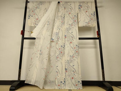 平和屋着物＊夏物 小紋 絽 草花文 正絹 逸品 AABE4321jd