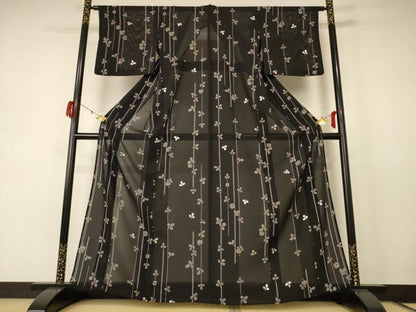 平和屋着物＊夏物 小紋 絽 萩 銀彩 正絹 逸品 AABE4328jd