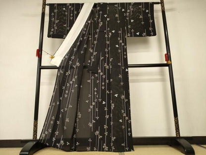 平和屋着物＊夏物 小紋 絽 萩 銀彩 正絹 逸品 AABE4328jd