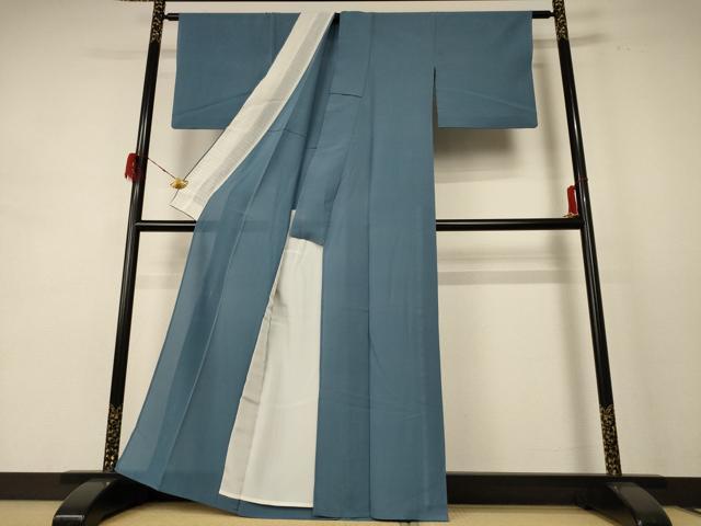平和屋着物＊夏物 色無地 縦絽 藍鼠色 正絹 逸品 AABE4329jd