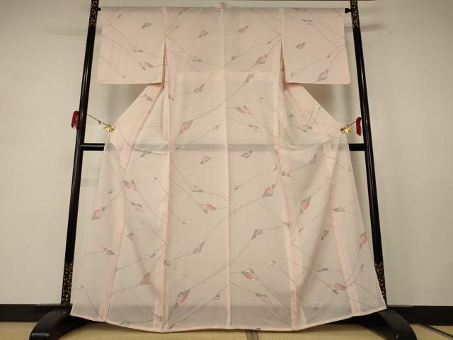 平和屋着物＊夏物 小紋 絽 枝花文 正絹 逸品 AABE4338jd