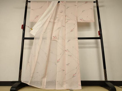 平和屋着物＊夏物 小紋 絽 枝花文 正絹 逸品 AABE4338jd
