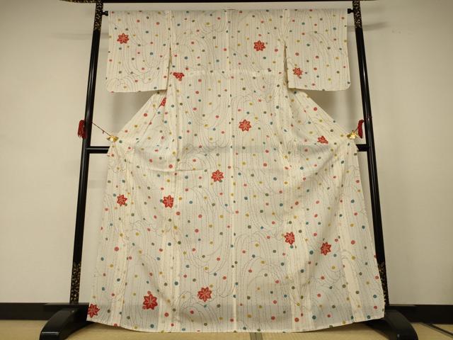 平和屋着物＊夏物 小紋 絽 枝花文 正絹 逸品 AABE4352jd