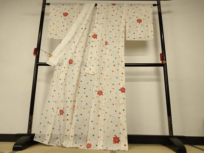 平和屋着物＊夏物 小紋 絽 枝花文 正絹 逸品 AABE4352jd