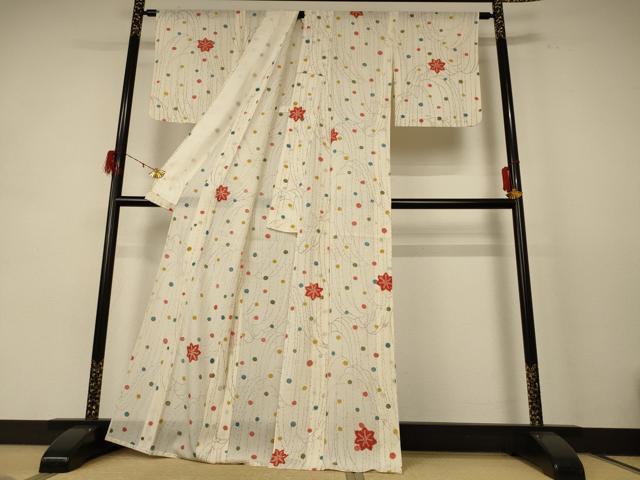 平和屋着物＊夏物 小紋 絽 枝花文 正絹 逸品 AABE4352jd