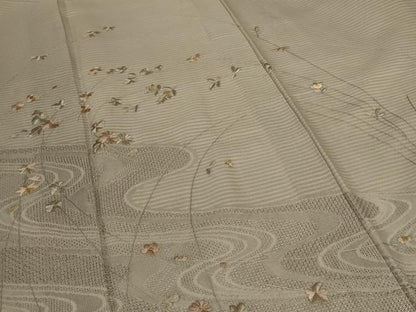 平和屋着物＊夏物 訪問着 絽 刺繍 流水草花文 正絹 逸品 AABE4354jd