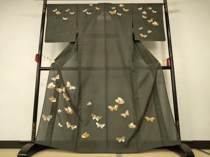平和屋着物＊夏物　訪問着　絽　舞蝶文　金彩　正絹　逸品　AABE4355jd