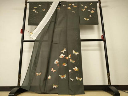 平和屋着物＊夏物　訪問着　絽　舞蝶文　金彩　正絹　逸品　AABE4355jd