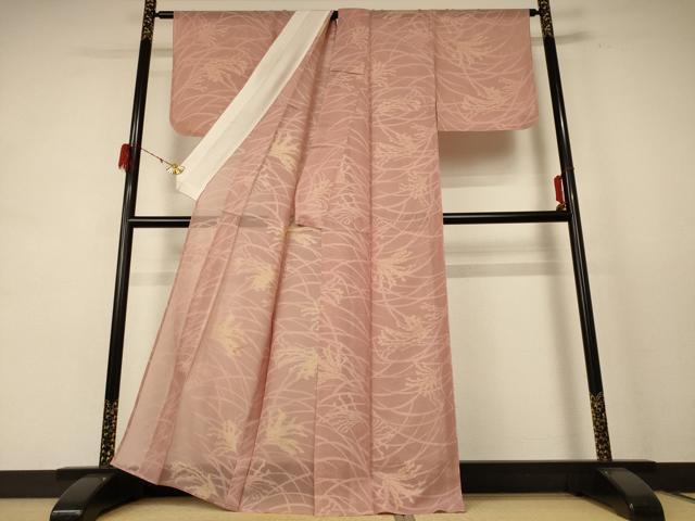 平和屋着物＊夏物　小紋　紗　草葉文　正絹　逸品　AABE4357jd
