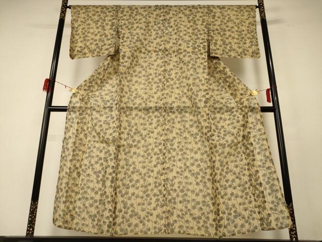 平和屋着物＊夏物　小紋　紗　縮織り　蔦の葉文　正絹　逸品　AABE4369jd 平和屋着物＊夏物 小紋 紗 縮織り 蔦の葉文 正絹 逸品 AABE4369jd