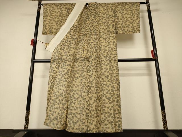平和屋着物＊夏物 小紋 紗 縮織り 蔦の葉文 正絹 逸品 AABE4369jd