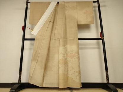 平和屋着物＊夏物 銀座きしや 訪問着 生紬 手描き 菱草花文 反端付き 正絹 逸品 AABE4370jd