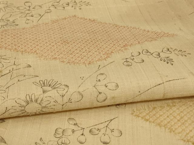 平和屋着物＊夏物 銀座きしや 訪問着 生紬 手描き 菱草花文 反端付き 正絹 逸品 AABE4370jd