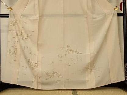 平和屋着物＊夏物 訪問着 絽 駒刺繍 草花文 金彩 正絹 逸品 AABE4373jd