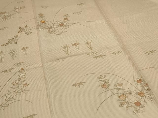 平和屋着物＊夏物 訪問着 絽 駒刺繍 草花文 金彩 正絹 逸品 AABE4373jd
