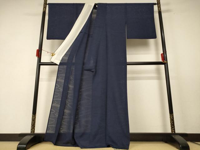 平和屋着物＊夏物 色無地 流水舞葉紋紗 藍鉄色 正絹 逸品 AABE4374jd