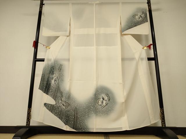 平和屋着物＊夏物　訪問着　絽　花蝶文　暈し染め　銀彩　正絹　逸品　AABE4379jd 平和屋着物＊夏物 訪問着 絽 花蝶文 暈し染め 銀彩