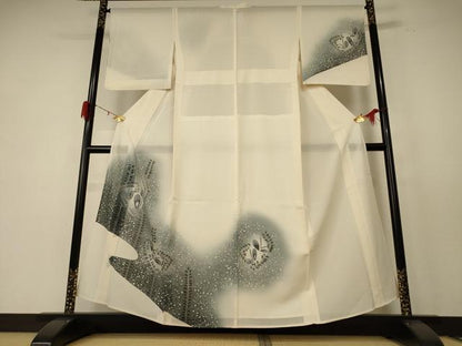 平和屋着物＊夏物 訪問着 絽 花蝶文 暈し染め 銀彩 正絹 逸品 AABE4379jd