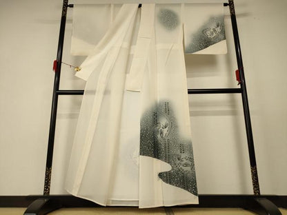 平和屋着物＊夏物 訪問着 絽 花蝶文 暈し染め 銀彩 正絹 逸品 AABE4379jd